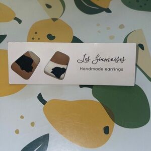 Handmade Polymer Clary brown black and white stud earrings with gold hardware